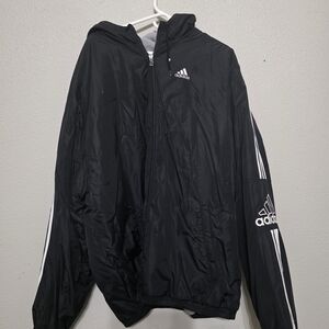 Adidas Men's Black Windbreaker with White Accents